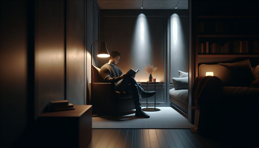 Person reading phone in private nook