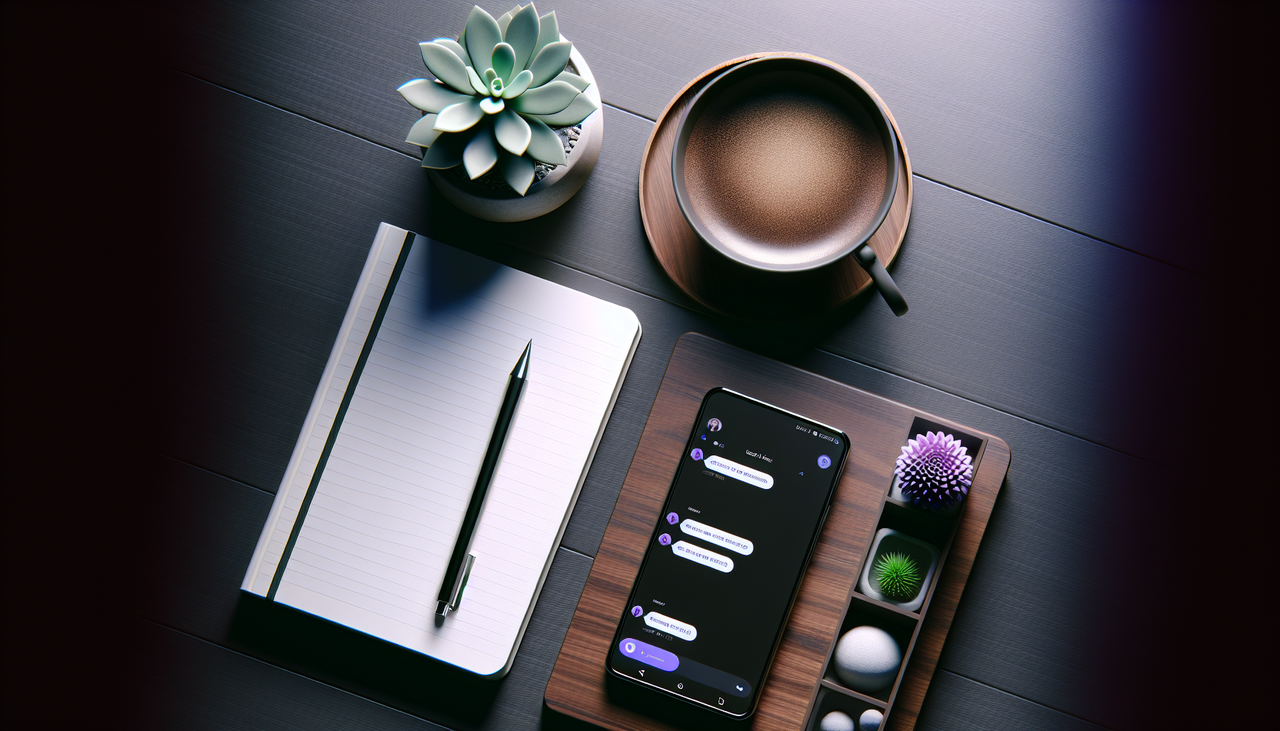 Phone with chat on modern desk