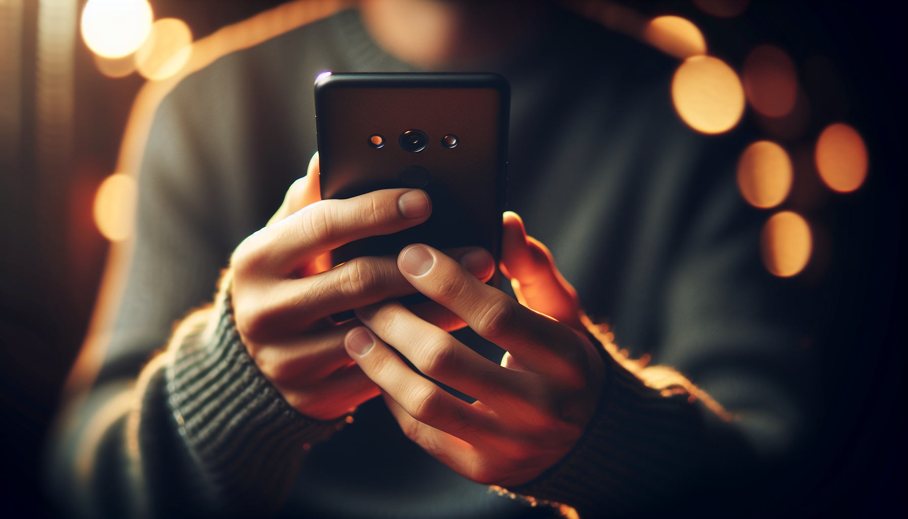 Hands holding phone privately