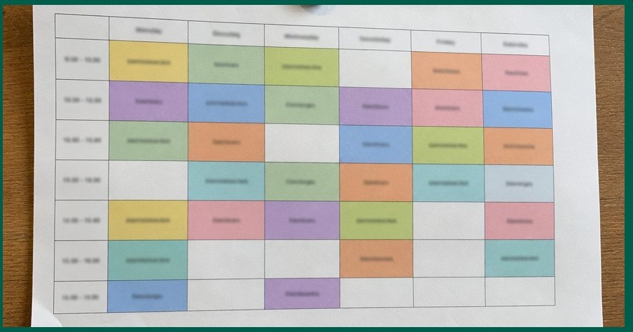 A photo of a printed autumn timetable